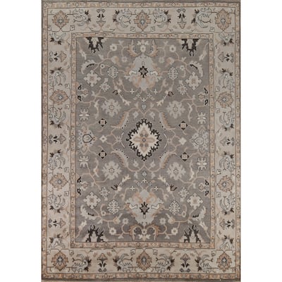 Gray Oushak Indian Area Rug Handmade Wool Carpet - 9'0" x 11'9"
