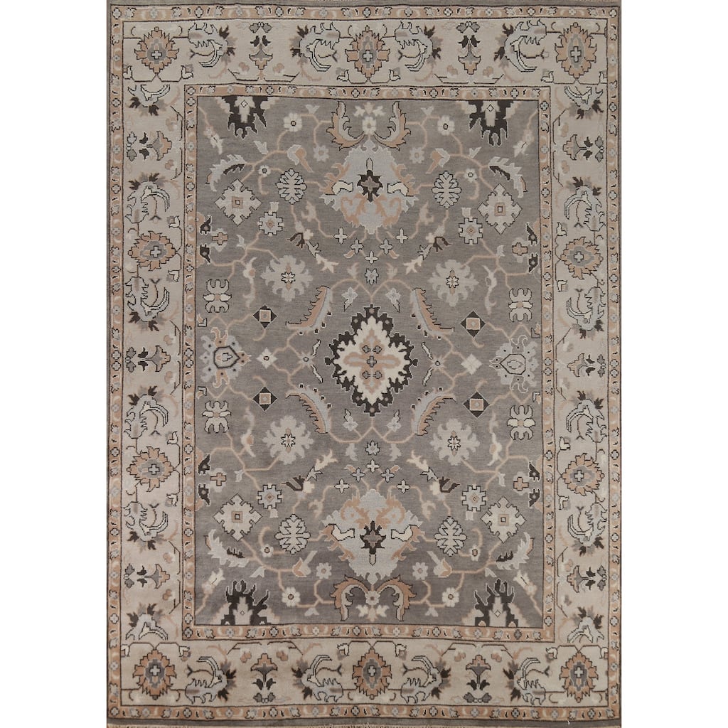 Gray Oushak Indian Area Rug Handmade Wool Carpet - 9'0" x 11'9"