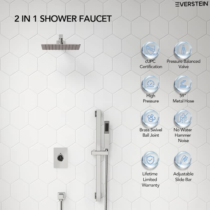 Slide Bar High-Pressure Balancing Shower System 10" Rainfall Shower Head with Handheld Shower