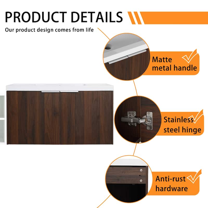 Bathroom Vanity With Sink In 24/36/48/60/72/84 Inch, Floating Bathroom Vanity With Soft Close Door and Shelf