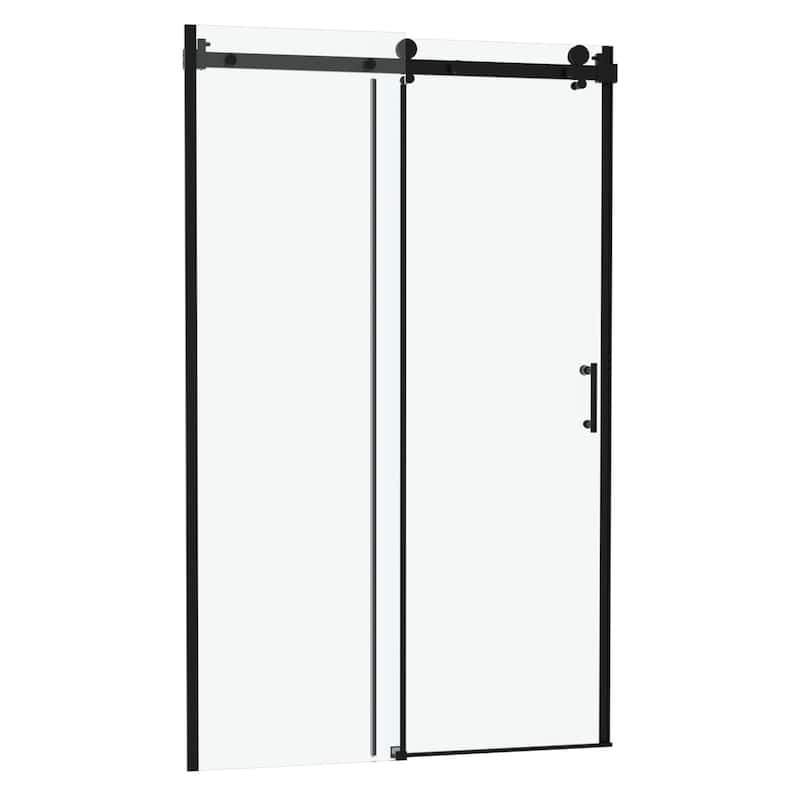 48"W x 76"H Single-Slide Shower Door - 8mm Tempered Glass with 304 Stainless Steel Frame - Matte Black