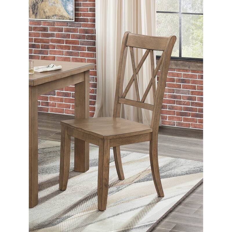 2PCS Side Chairs,Pine Veneer Transitional Double-X Back Design Dining Chair - Brown