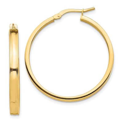 Curata 14k Yellow Gold Polished 30x3mm Squared Hoop Earrings
