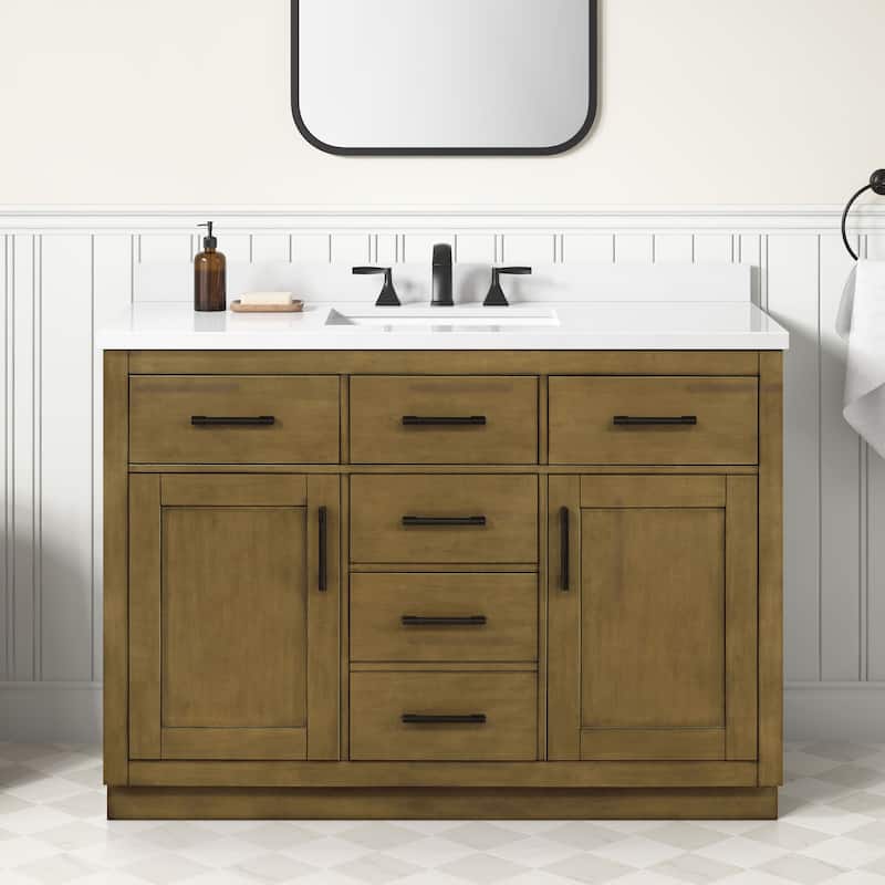 OVE Bailey Bathroom Vanity with Power Bar - 48" - Almond Latte with Matte Black Hardware