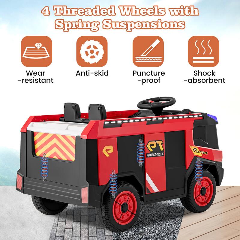 Gymax 2-Seater Kids Ride on Fire Truck w/Remote Control Water Gun