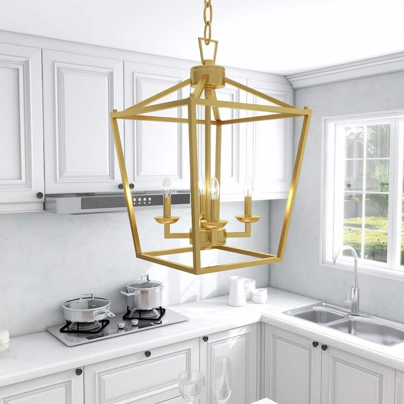 4 Light Soft Gold Lantern Pendant - 12"x12"x18"
