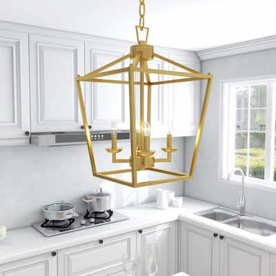 4 Light Soft Gold Lantern Pendant - 12"x12"x18"