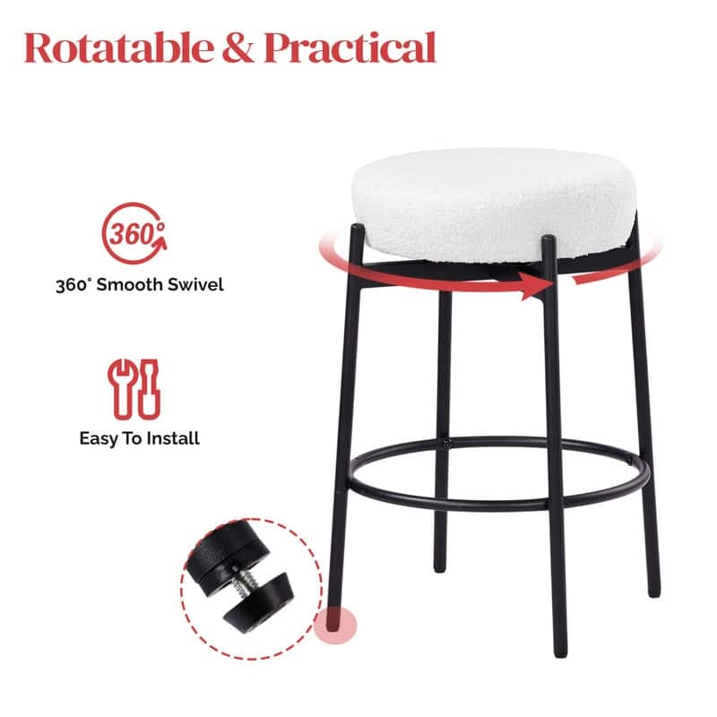 24/26 - Inch Swivel Bar Stools with Teddy Fleece Seat and Powder