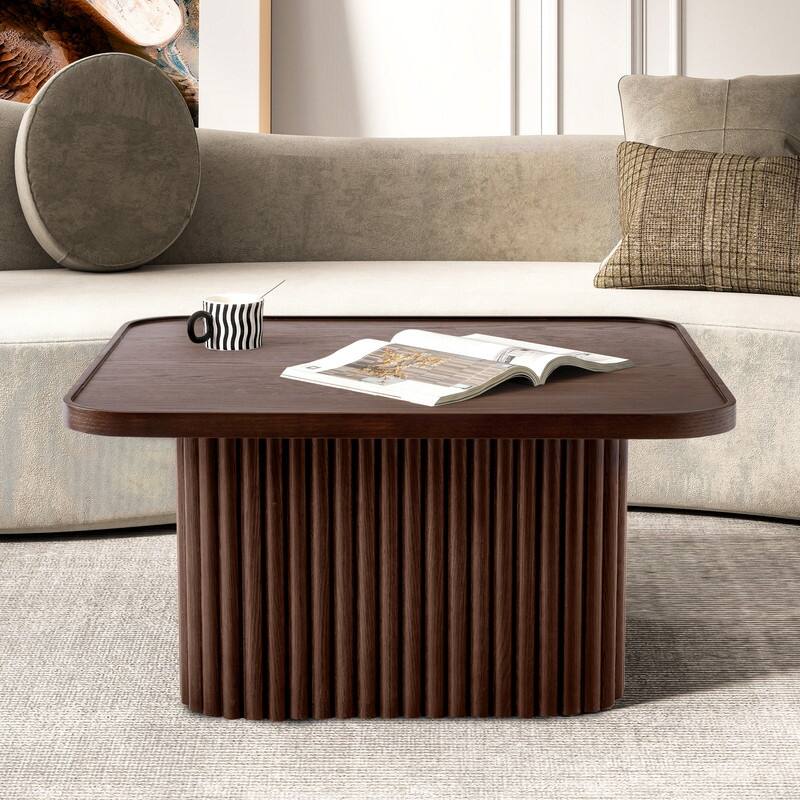 Pedestal Coffee Table with Fluted Base - 31.5 IN