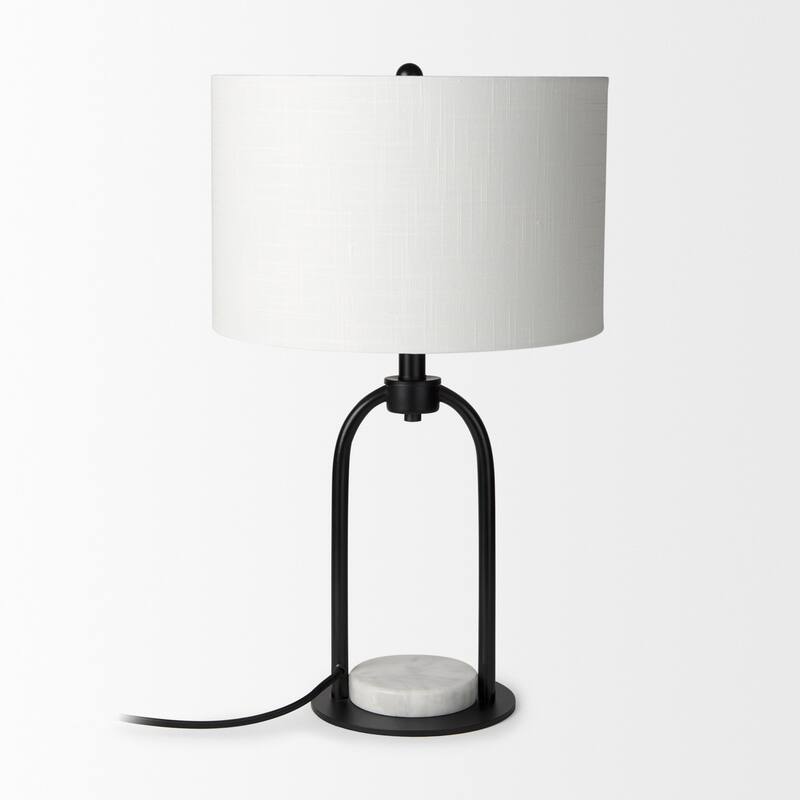 Sarah Arched Black Metal w/Marble Accent & White Shade Table Lamp