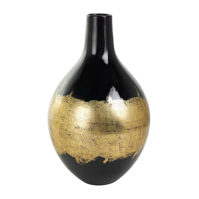 Metal Abstract Decorative Vase with Gold Detailing - Black - Roche River Decor