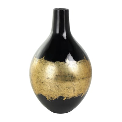 Metal Abstract Decorative Vase with Gold Detailing - Black - Roche River Decor