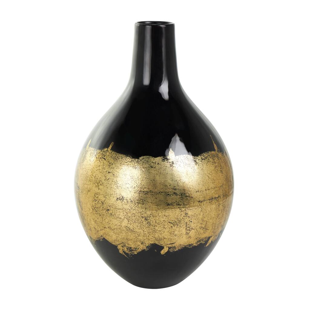 Metal Abstract Decorative Vase with Gold Detailing - Black - Roche River Decor