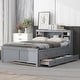 preview thumbnail 18 of 30, Twin/Full Size Storage Platform Bed with Bookcase Headboard and 3 Drawers, Wood Platform Bed with Twin Size Trundle and USB Port