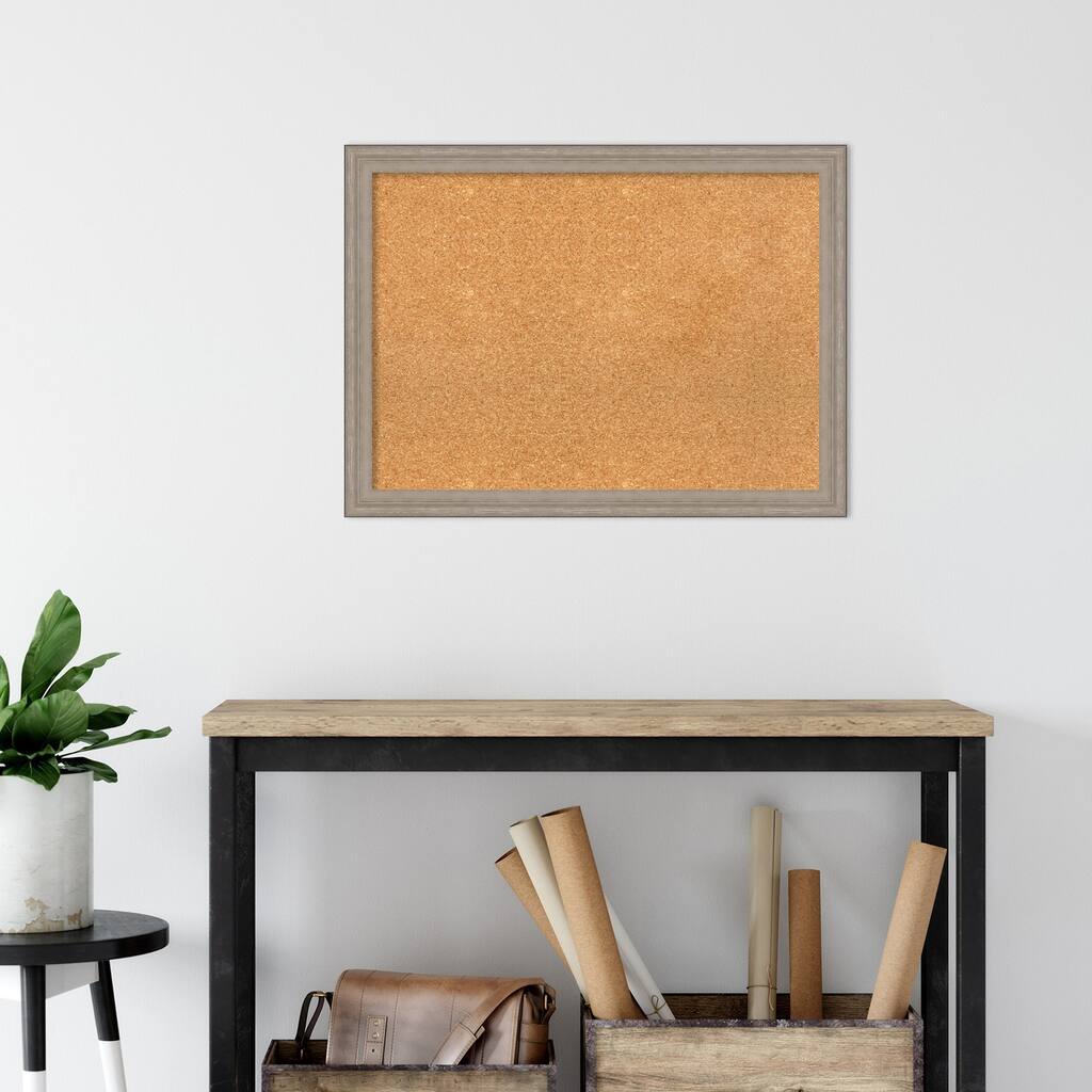 Curve Greywash Wood Framed Natural Corkboard Bulletin Board