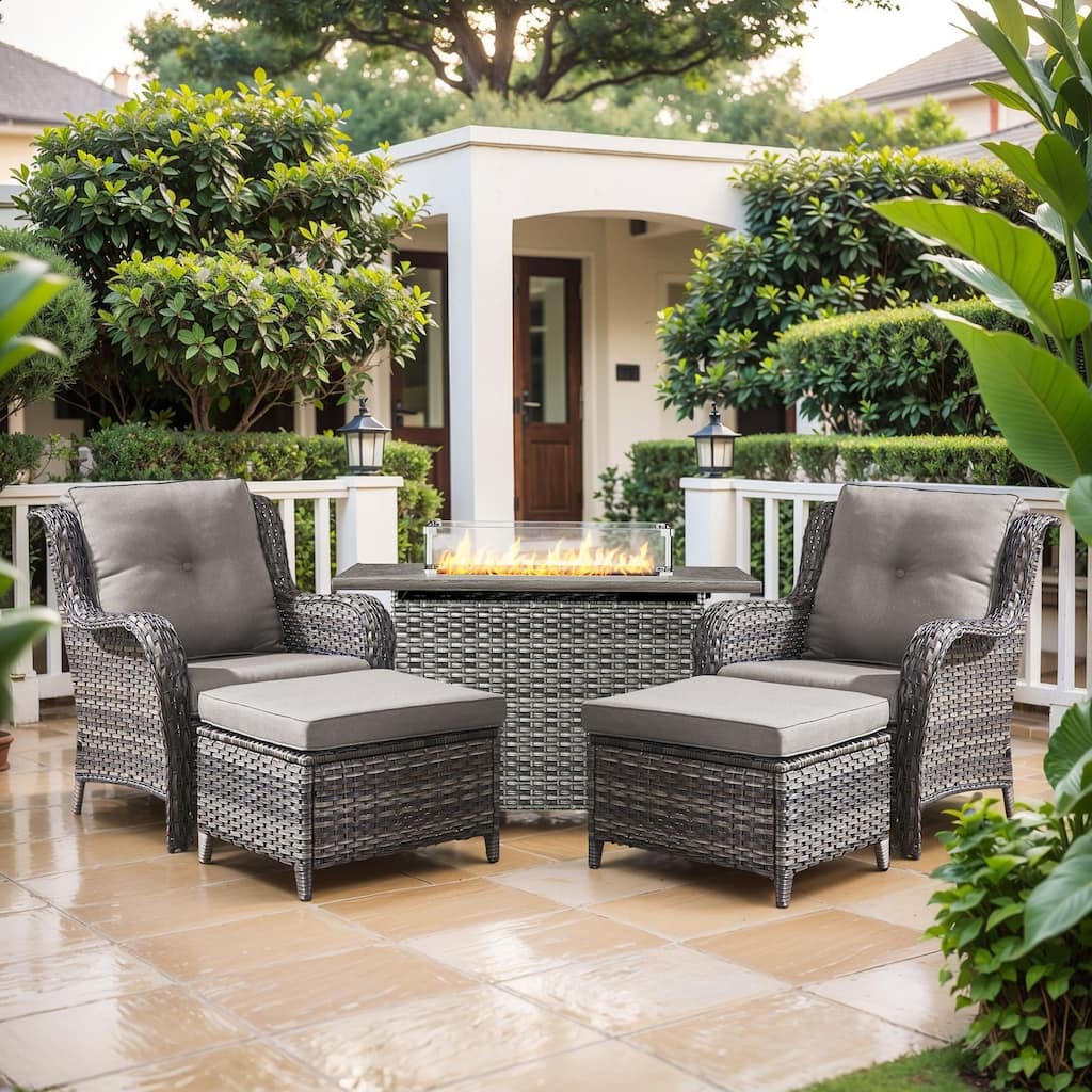 Fire Pit Table with Patio Chairs Ottomans Grey-Grey - Grey