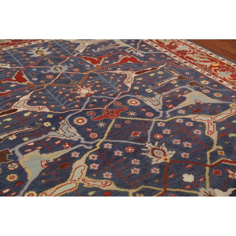 Navy Blue Oushak Indian Area Rug Handmade Wool Carpet - 8'0"x 9'8"