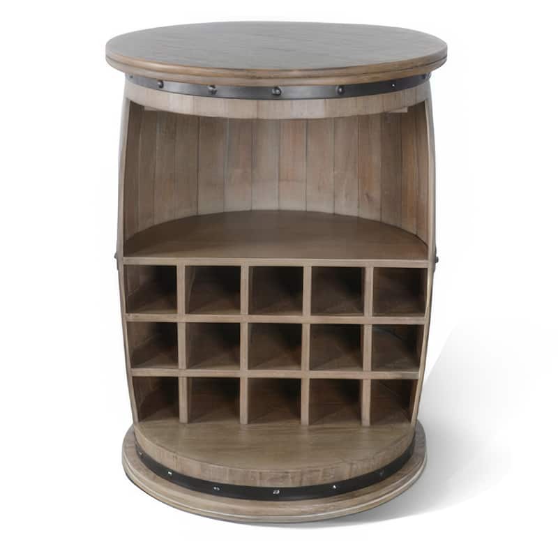 Flint Barrel Wine Rack, 15 Slots, Stemware Rack, Brown Mahogany Wood