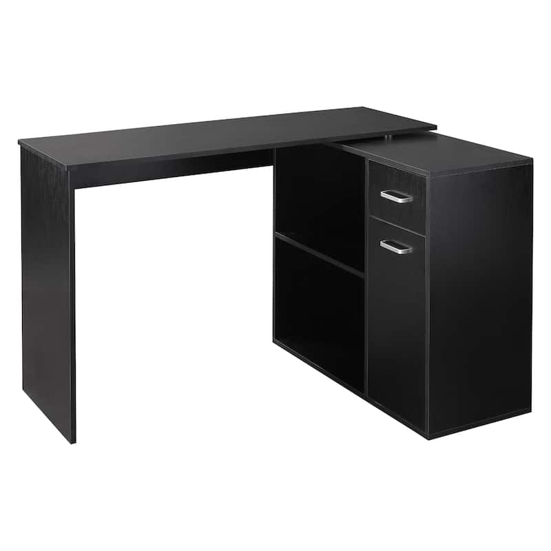 HOMCOM L Shaped Corner Computer Desk Workstation with Rotating Storage Shelves and Drawer for Home & Office