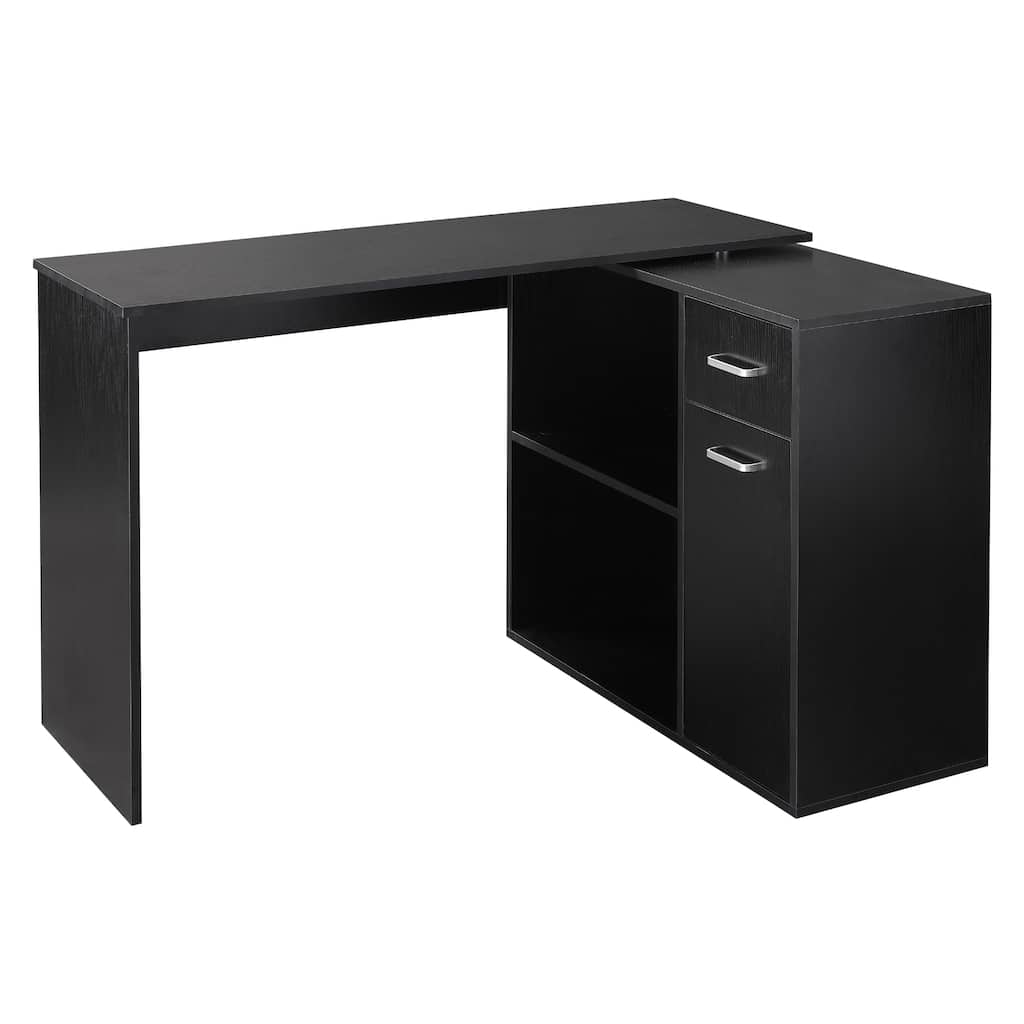 L Shaped Computer Desk, 180° Rotating Corner Desk with Storage Shelves