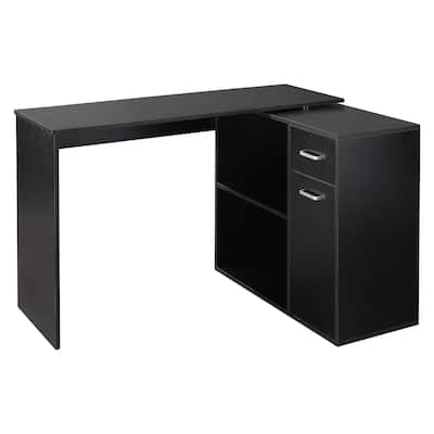 Study Workstation for Home Office,L Shaped Computer Desk,Rotating Corner Desk with Storage Shelves,Drawer and Cabinet