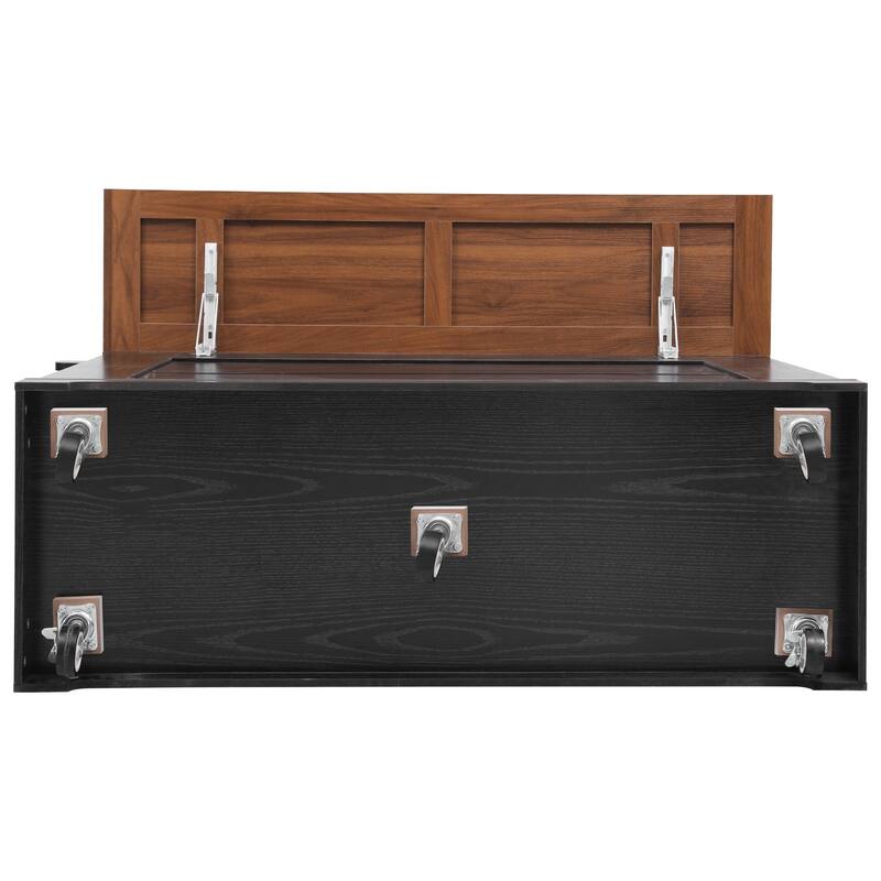 53 Inch Farmhouse Kitchen Island with 2 Glass Doors, 3 Drawers, and Power Outlet