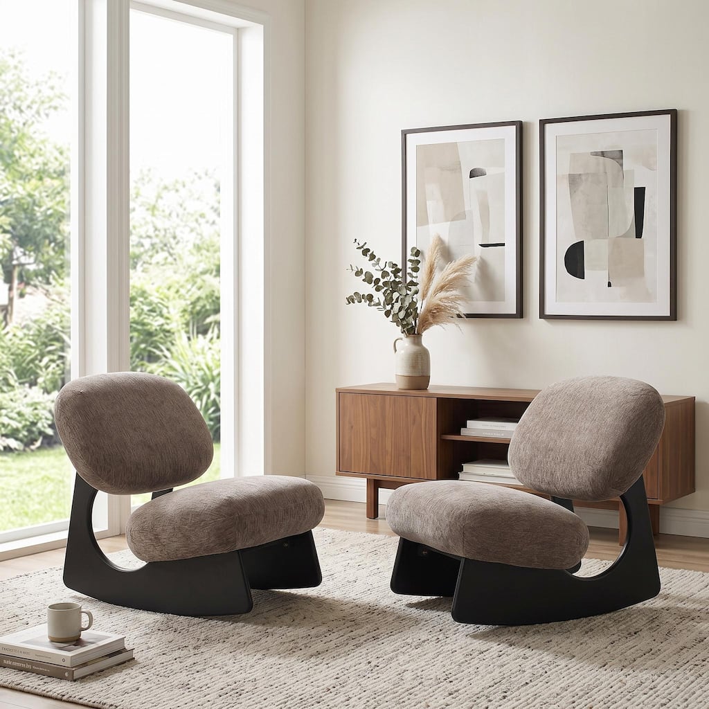 Christopher Knight Home - Set of 2 Rocking Accent Chair Upholstered Chenille with Sculptural Hollow Wooden Base