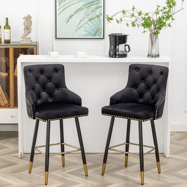 Black Velvet Upholstered Modern Barstool Tufted Living Room Home Dining ...