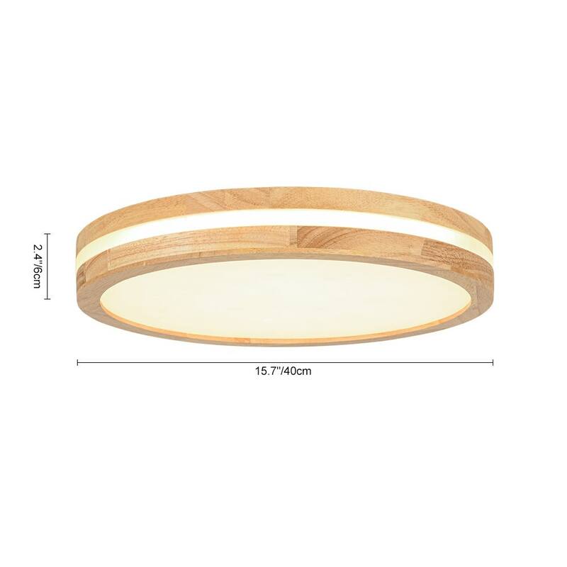 Coastal-style Circular Nested Halo Wood Dimmable LED Flush Mount - 15.7 in