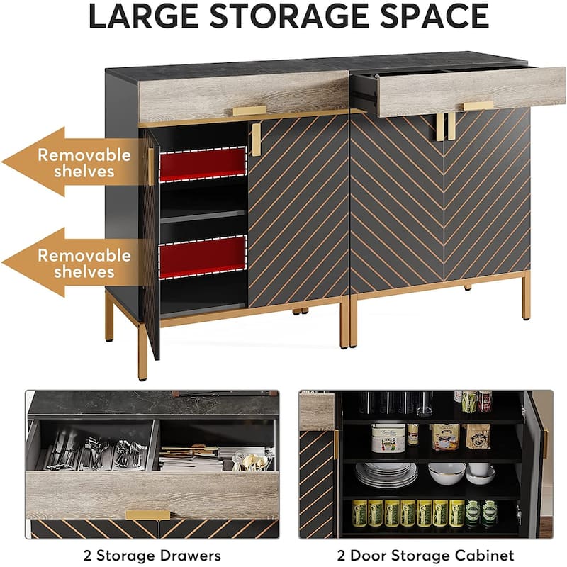 Sideboard Buffet Cabinet with Removable Shelves, Modern Kitchen Storage Cabinet with 2 Drawers