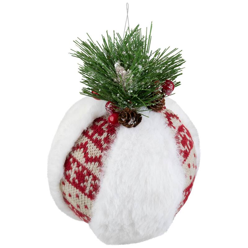 Faux Fur and Nordic Print Christmas Ball Ornament - 8"