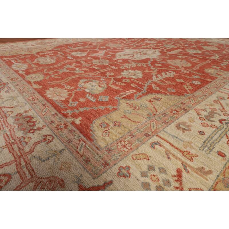 Orange Turkish Oushak Vegetable Dye Area Rug Handmade Wool Carpet - 9'4"x 12'1"