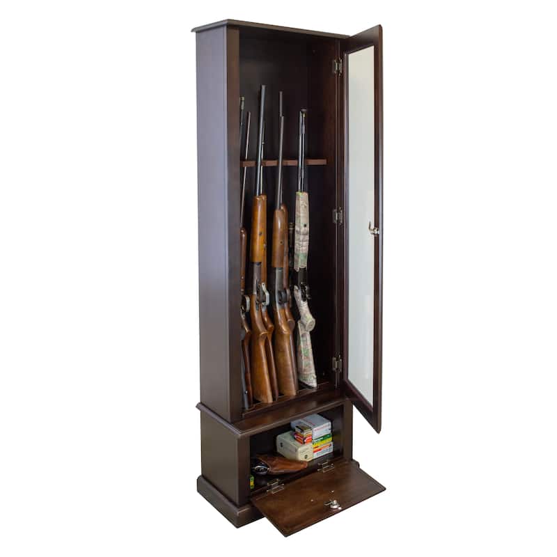 American Furniture Classics Model 650, 8 Gun Cabinet with locking tempered glass door and locking drop down door.