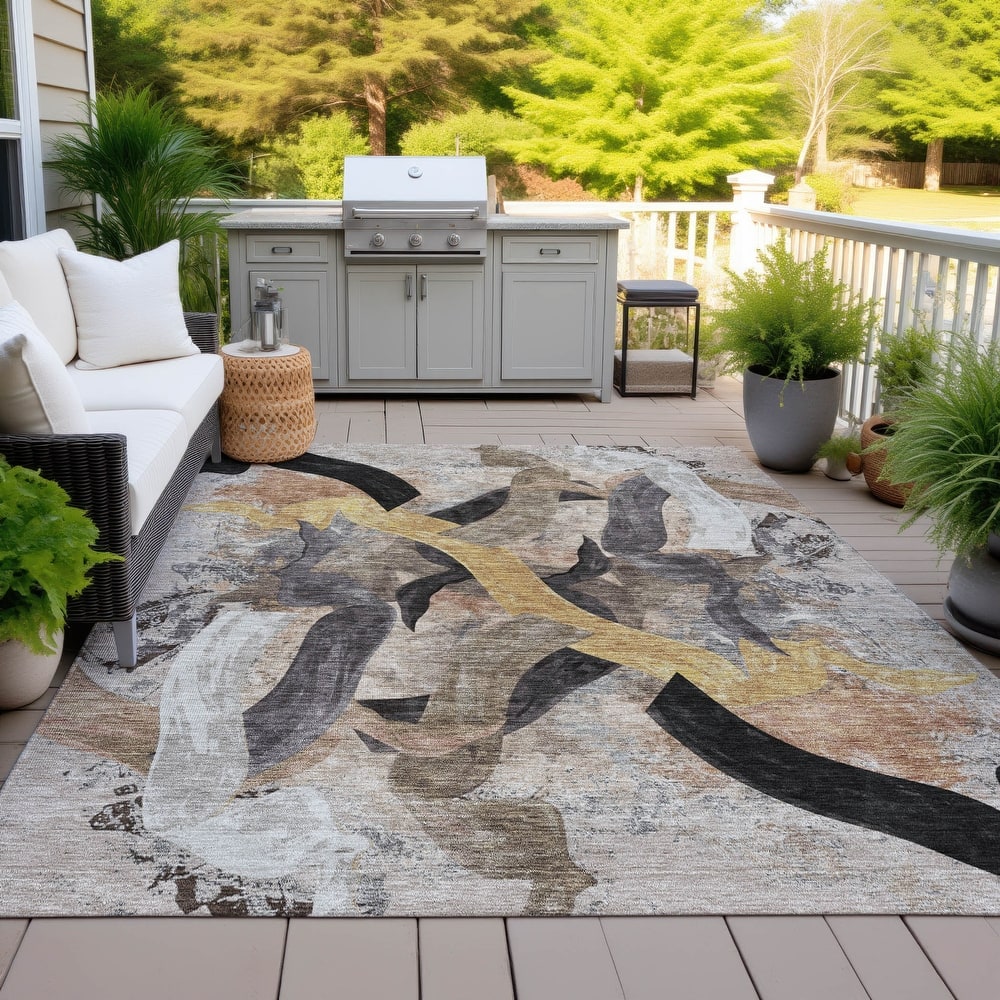 Machine Washable Indoor/Outdoor Contemporary Brushstrokes Chantille Rug