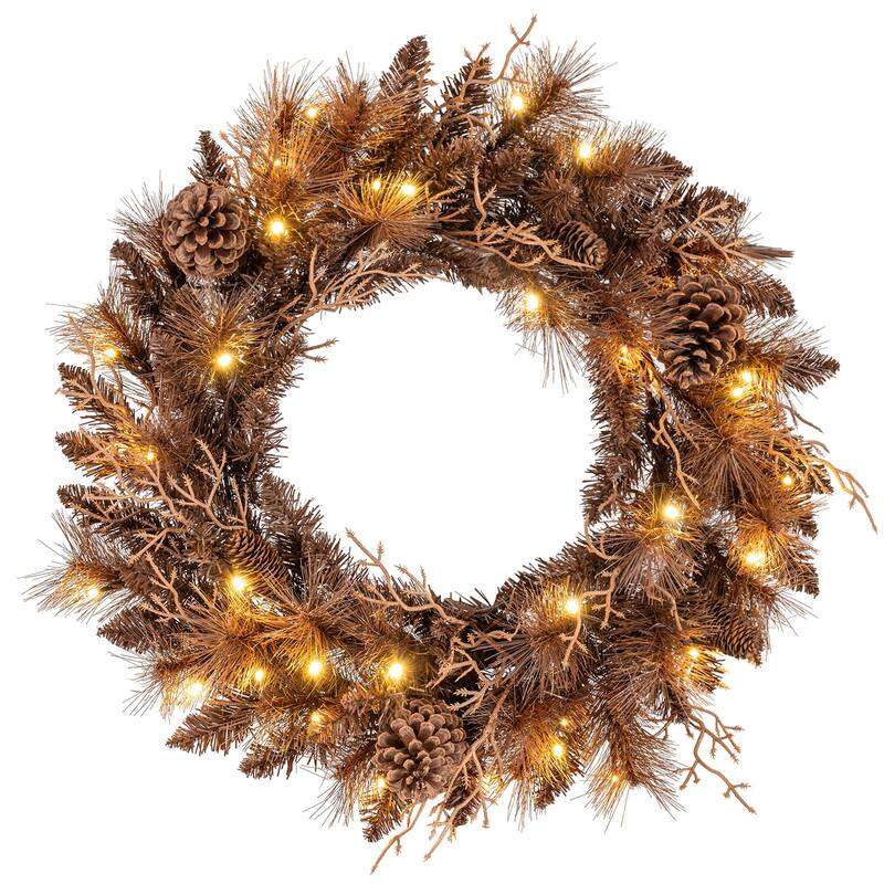 Costway 1/2 PCS 24" Pre-lit Christmas Wreath Front Door Artificial - 1 PCS