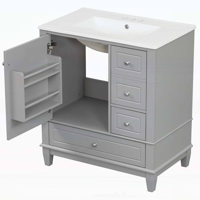 Bathroom Vanity Cabinet with Sink,One Door with Shelf and Three Drawers,Soft Close Door