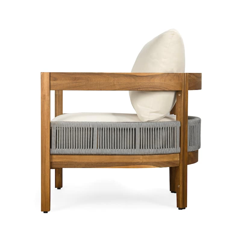 Christopher Knight Home - Ian Outdoor Acacia Wood Club Chair With Table Set