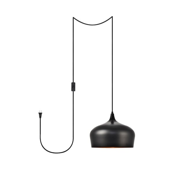 Nathan 1-Light Plug in Pendant with Black Shade - Black - 11.5" Diameter. Opens flyout.