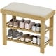 preview thumbnail 2 of 13, Wicker Two-Tier Storage Shoe Bench with Linen Cushion and Entryway Seating for Home and Hallway - 23.6" W x 11.4" D x 19.3" H Natural-CreamWhite