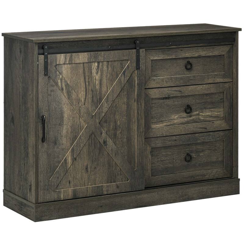 Sideboard Buffet Cabinet, Kitchen Cabinet Coffee Bar Cabinet with Sliding Barn Door and 3 Storage Drawers