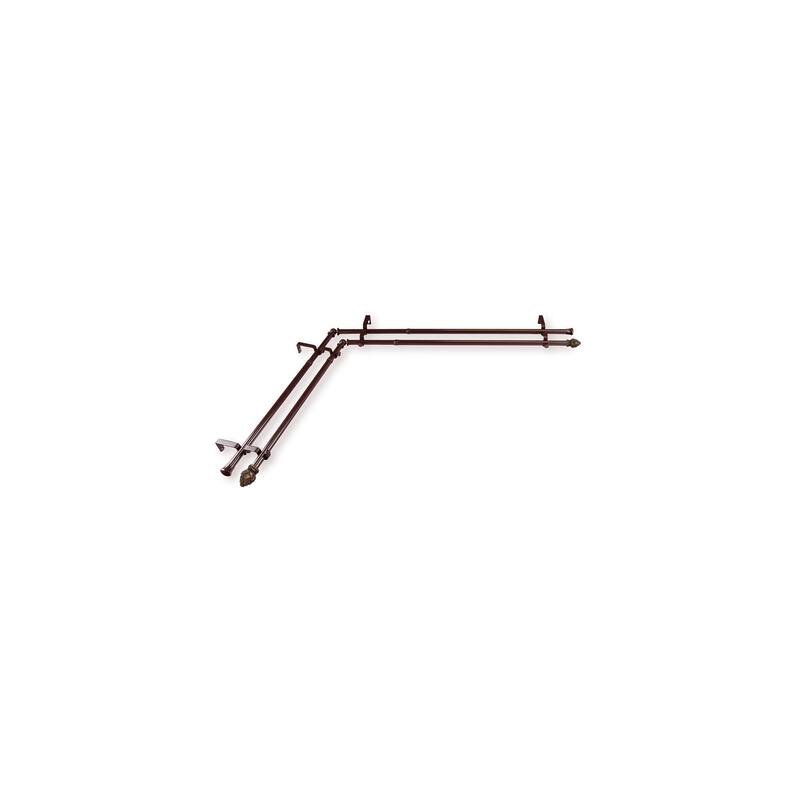 Corner Window Curtain Rod Double, 120-170" Adjustable Rod, Cocoa Finish, Decorative Curtain Hardware - M