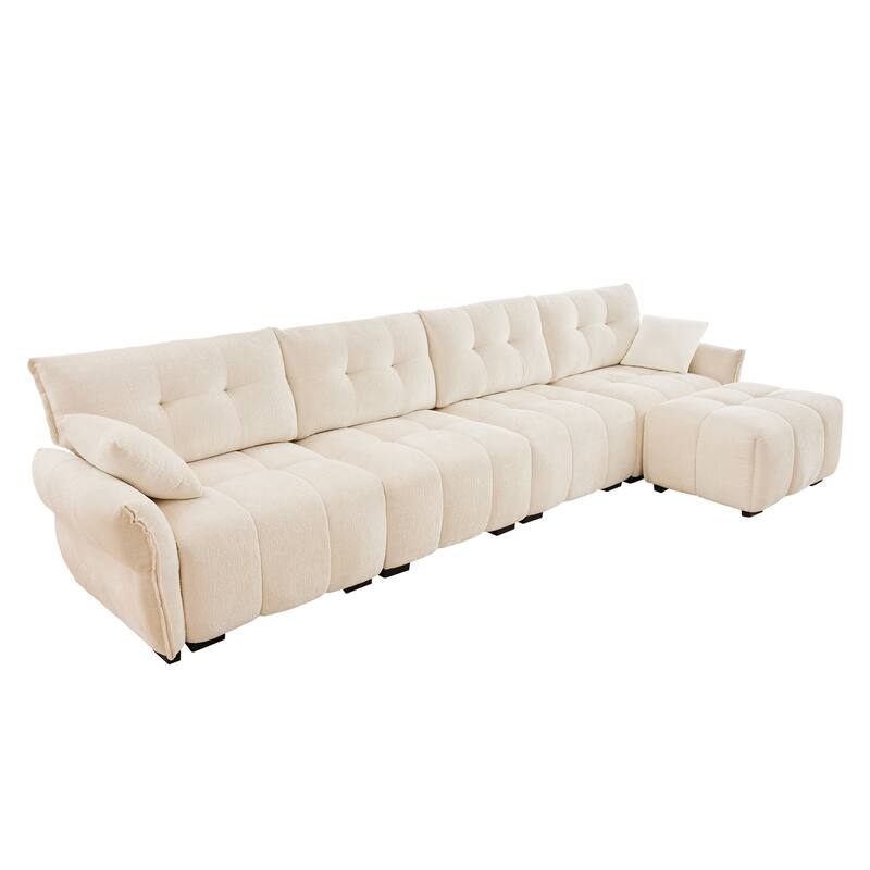 141.7" Chenille Modular 4-Seater Sectional Sofa with Ottoman, Solid Wood Frame and High-Resilience Cushions
