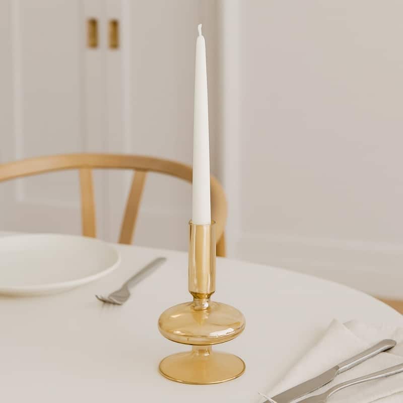 Sculptural Glass Candle Holder with Rounded Accent Base - Modern Tabletop Candle Holder for Any Room - 3" x 3" x 5" - Gold