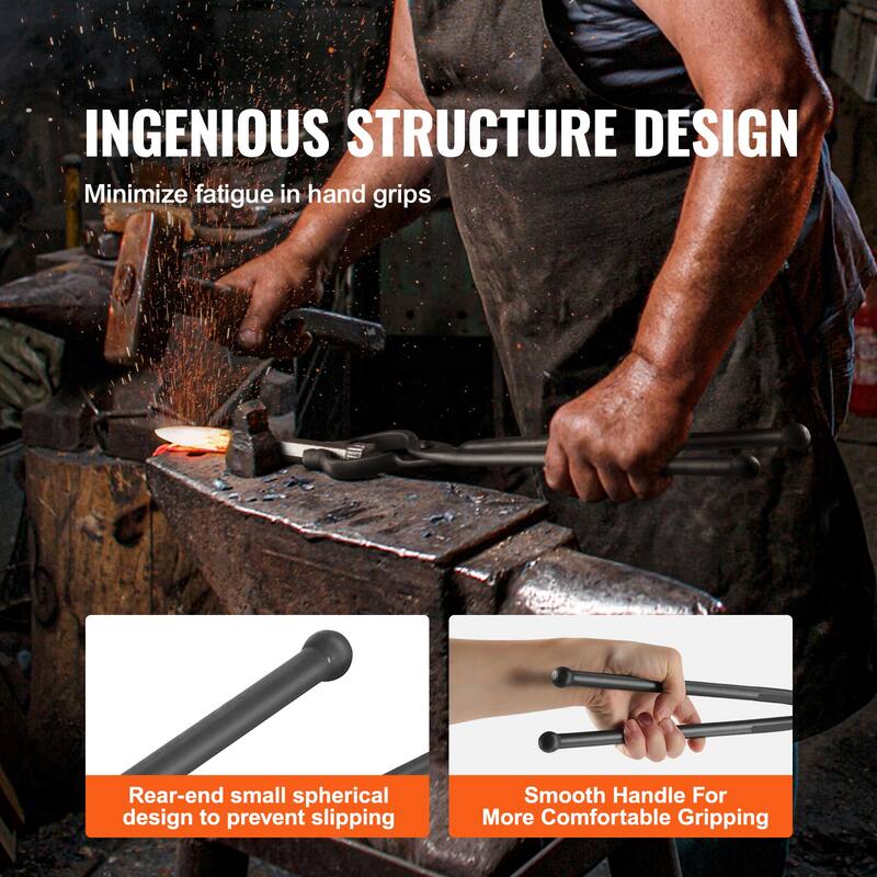 Blacksmith Tongs, Carbon Steel Forge Tongs with A3 Steel Rivets, for Knife Blades, Long Pieces, Circular Forgings, for Beginner