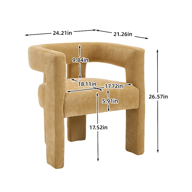 Chenille Fabric Upholstered Barrel Chair Set of 2 with Solid Wood Frame and Ergonomic Back Support