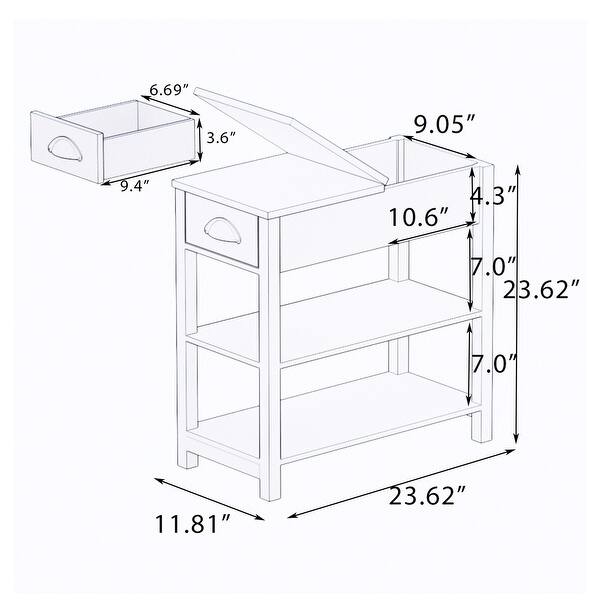 Narrow Sided Table with Drawers and Bottom Partition Bed Bath