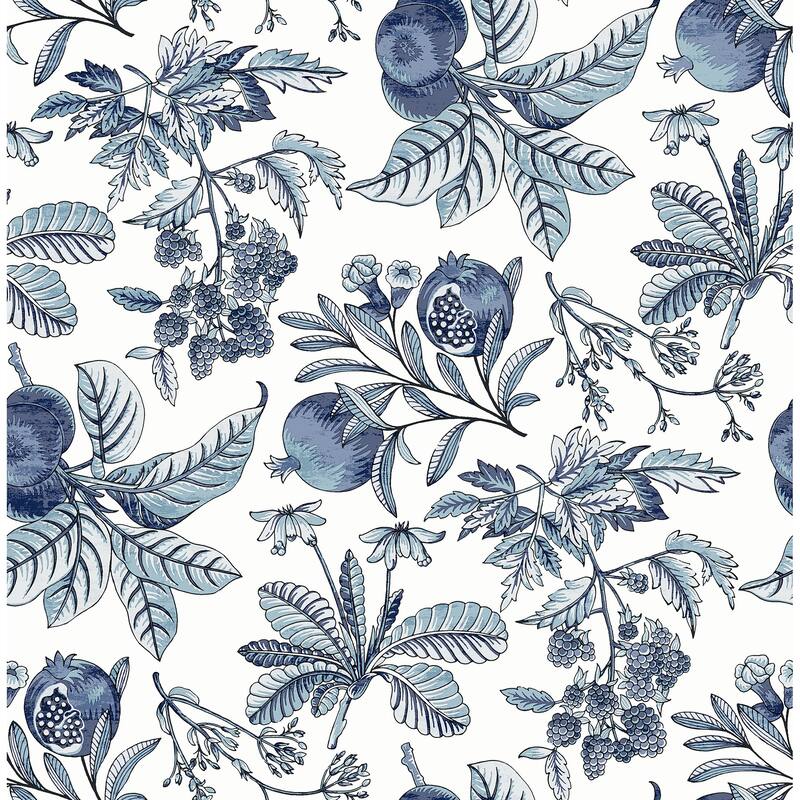 A-Street Prints Cecilia Blue Fruit Wallpaper
