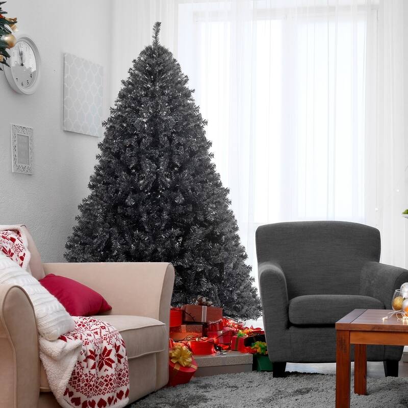 6ft Black PVC Christmas Tree with 1050 Branches and Metal Stand Perfect Holiday Centerpiece - 6-Feet