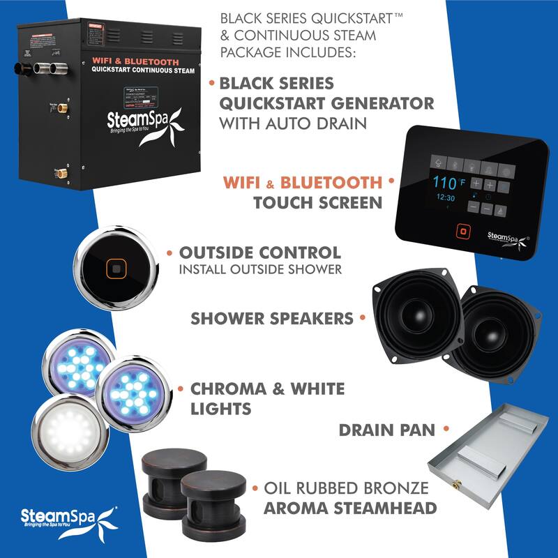 Black Series Wifi and Bluetooth 10.5kW Steam Bath Generator Package