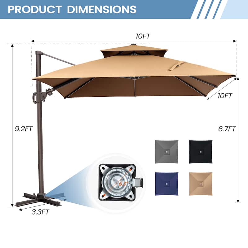 13 x 10 FT Outdoor Patio Cantilever LED Lighted Double Vented Umbrella with Base